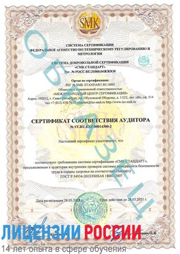 Образец сертификата соответствия аудитора №ST.RU.EXP.00014300-2 Луга Сертификат OHSAS 18001